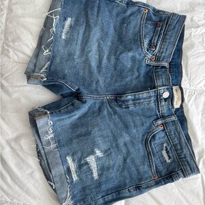 GAP Mid-Rise Blue Jean Shorts with Distressed Details